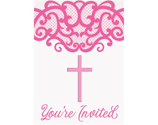 8PK FANCY PINK CROSS INVITATIONS