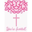8PK FANCY PINK CROSS INVITATIONS