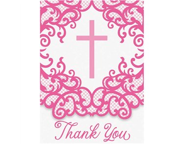 8PK FANCY PINK CROSS THANK YOU NOTES
