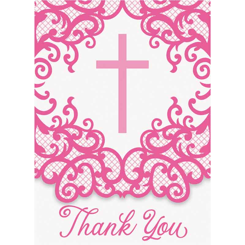 8PK FANCY PINK CROSS THANK YOU NOTES