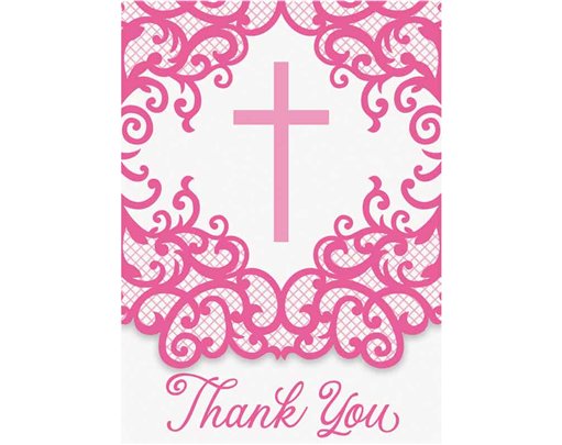 8PK FANCY PINK CROSS THANK YOU NOTES