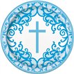 8PK 9in FANCY BLUE CROSS ROUND PLATES
