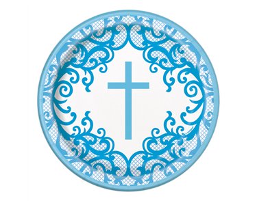 8PK 7in FANCY BLUE CROSS PLATES