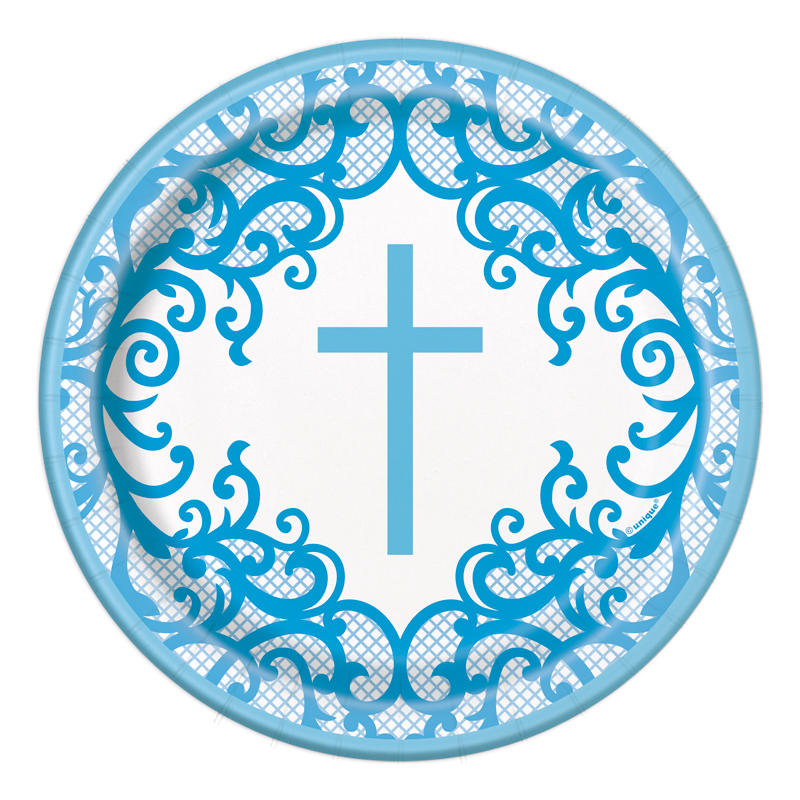 8PK 7in FANCY BLUE CROSS PLATES