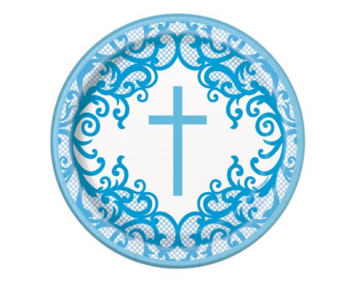 8PK 7in FANCY BLUE CROSS PLATES