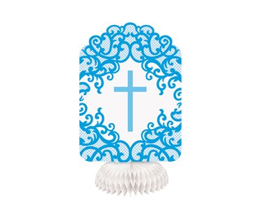 3PK 8in FANCY BLUE CROSS HONEYCOMB DECORATIONS