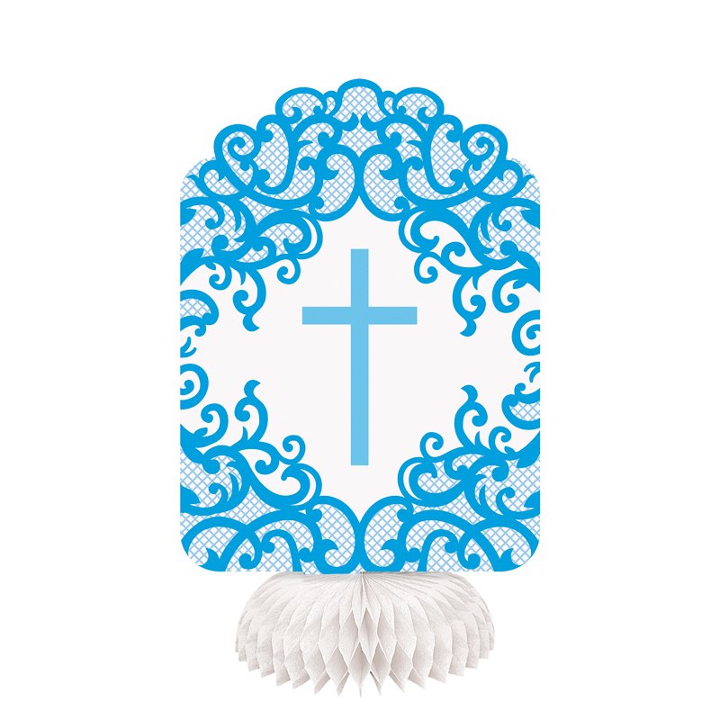 3PK 8in FANCY BLUE CROSS HONEYCOMB DECORATIONS