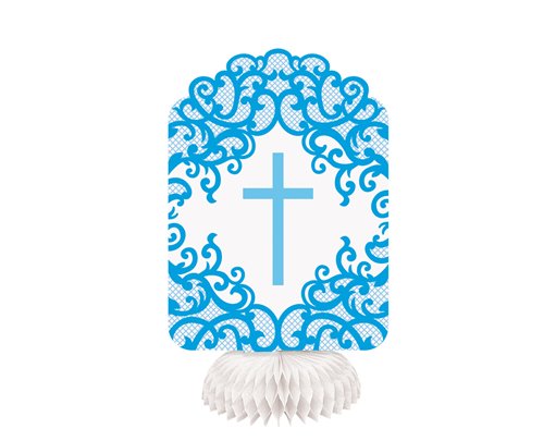 3PK 8in FANCY BLUE CROSS HONEYCOMB DECORATIONS