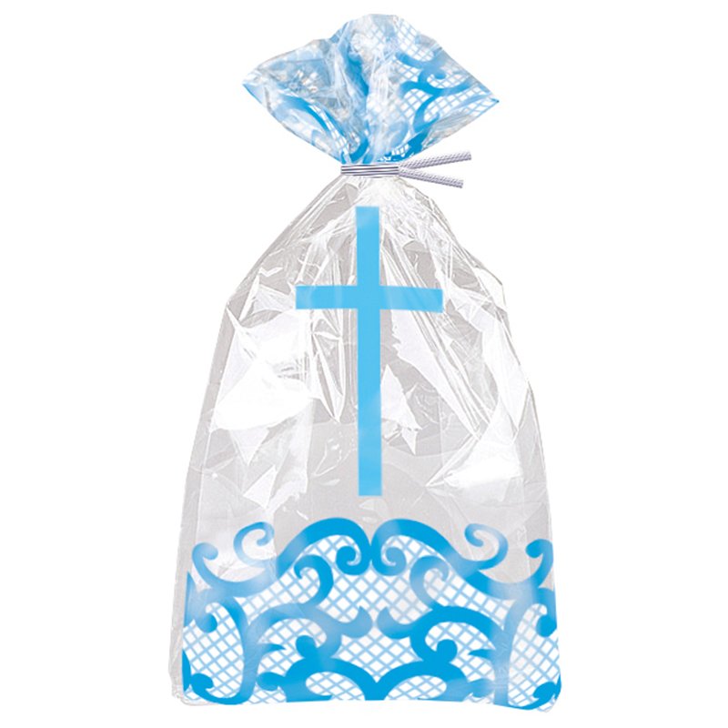 20PK FANCY BLUE CROSS CELLOPHANE BAGS