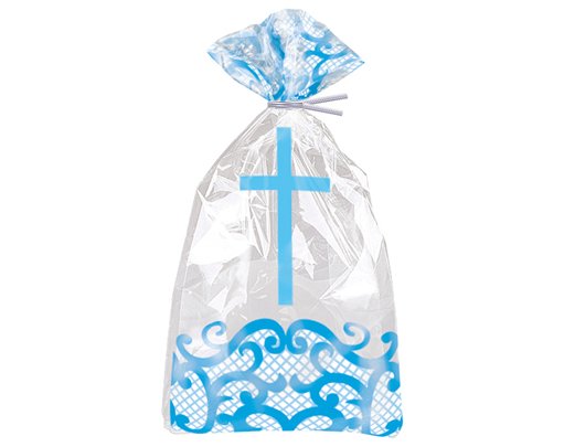 20PK FANCY BLUE CROSS CELLOPHANE BAGS
