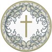 8PK 7in FANCY GOLD CROSS ROUND PLATES