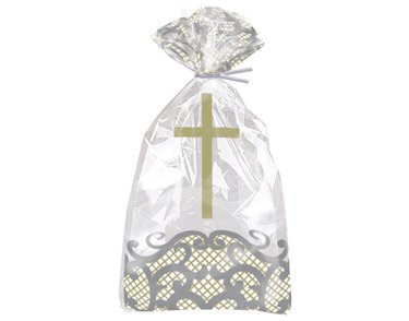 20PK FANCY GOLD CROSS CELLOPHANE BAGS