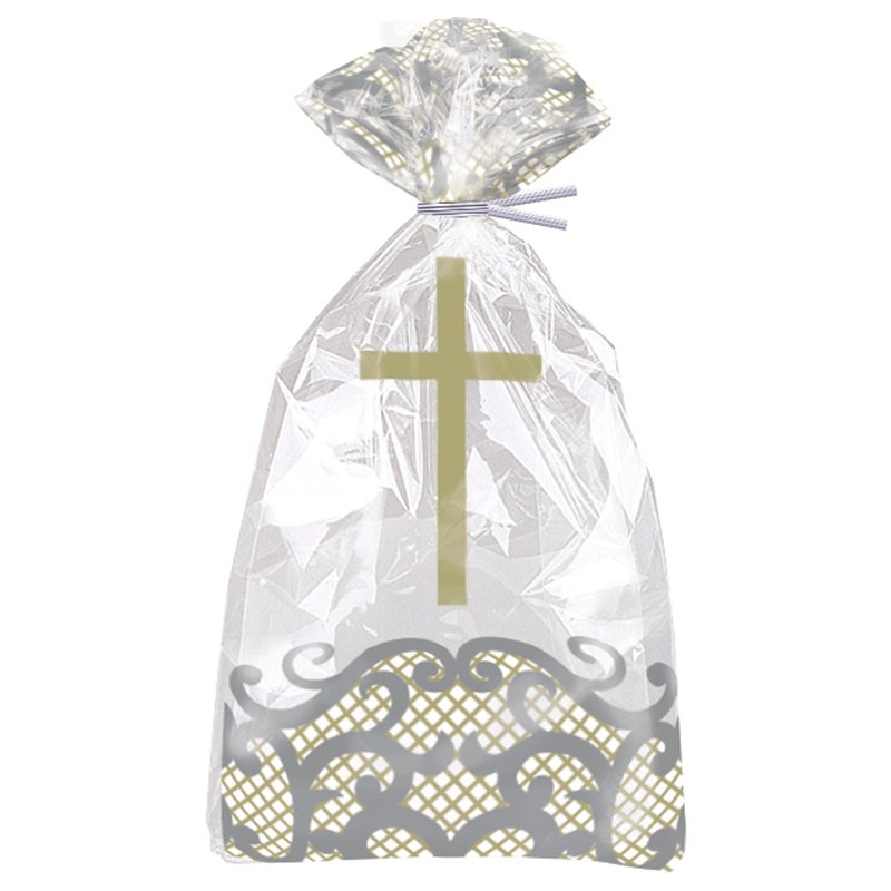 20PK FANCY GOLD CROSS CELLOPHANE BAGS