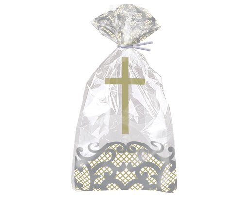 20PK FANCY GOLD CROSS CELLOPHANE BAGS