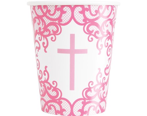 8PK 9oz FANCY PINK CROSS PAPER CUPS