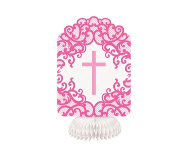 3PK 8in FANCY PINK CROSS HONEYCOMB DECORATIONS