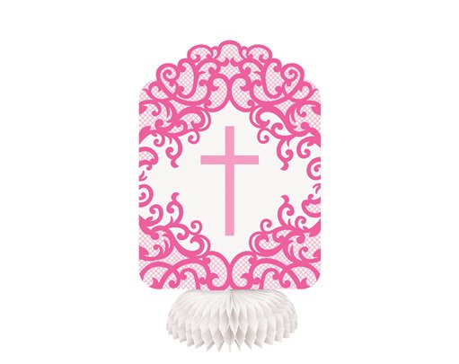 3PK 8in FANCY PINK CROSS HONEYCOMB DECORATIONS