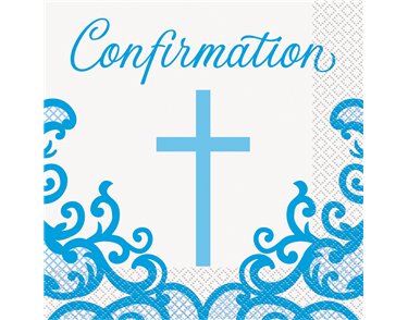 16PK 33cm FANCY BLUE CROSS CONFIRMATION NAPKINS