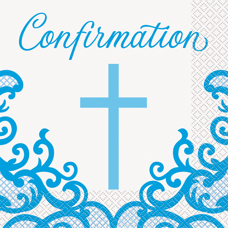16PK 33cm FANCY BLUE CROSS CONFIRMATION NAPKINS