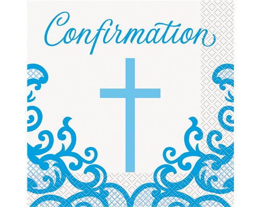 16PK 33cm FANCY BLUE CROSS CONFIRMATION NAPKINS