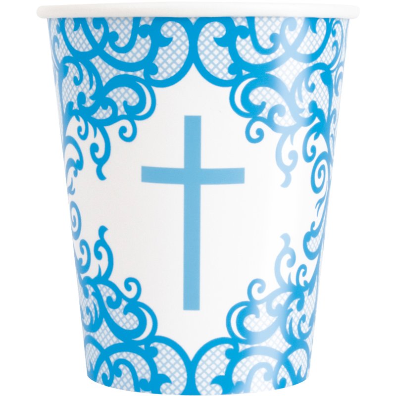 8PK 9oz FANCY BLUE CROSS PAPER CUPS
