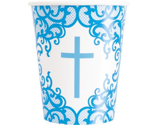 8PK 9oz FANCY BLUE CROSS PAPER CUPS