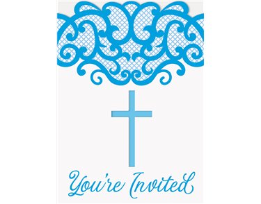 8PK FANCY BLUE CROSS INVITATIONS
