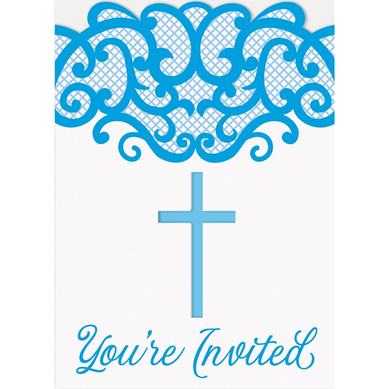 8PK FANCY BLUE CROSS INVITATIONS