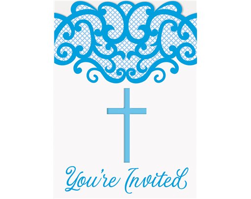 8PK FANCY BLUE CROSS INVITATIONS