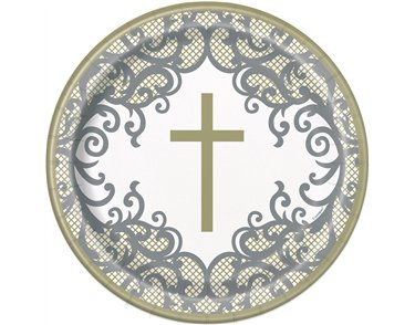 8PK 9in FANCY GOLD CROSS PLATES
