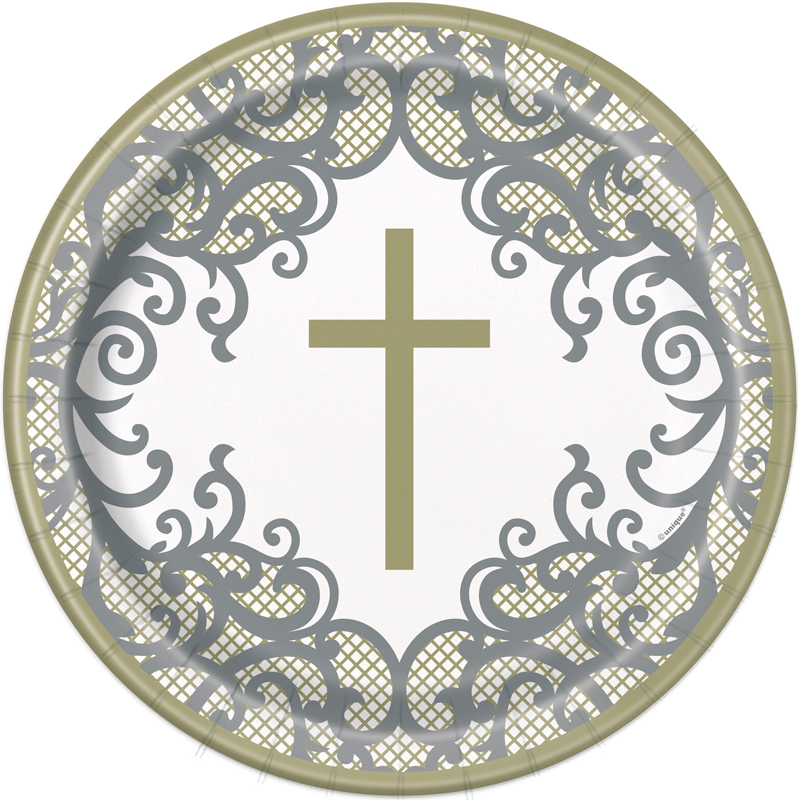 8PK 9in FANCY GOLD CROSS PLATES