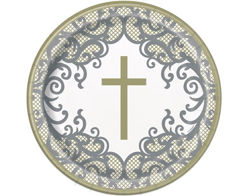8PK 9in FANCY GOLD CROSS PLATES