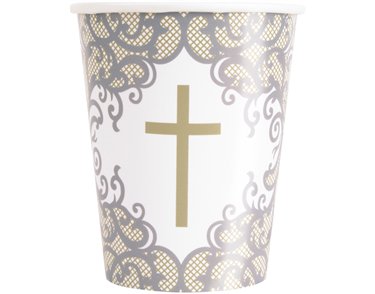 8PK 9oz FANCY GOLD CROSS PAPER CUPS