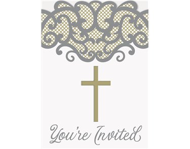 8PK FANCY GOLD CROSS INVITATIONS