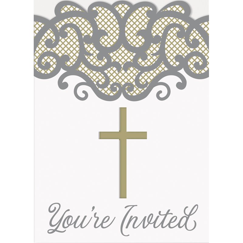 8PK FANCY GOLD CROSS INVITATIONS