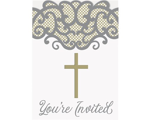 8PK FANCY GOLD CROSS INVITATIONS