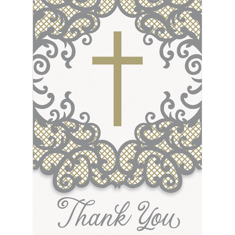 8PK FANCY GOLD CROSS THANK YOU NOTES