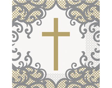 16PK 33cm FANCY GOLD CROSS NAPKINS