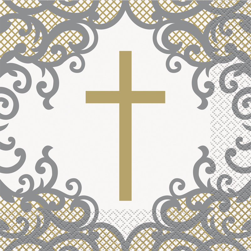 16PK 33cm FANCY GOLD CROSS NAPKINS