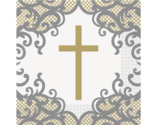 16PK 33cm FANCY GOLD CROSS NAPKINS