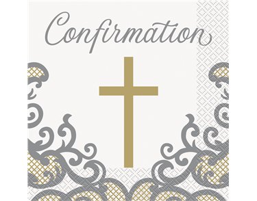 16PK 33cm FANCY GOLD CROSS CONFIRMATION NAPKINS