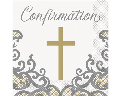 16PK 33cm FANCY GOLD CROSS CONFIRMATION NAPKINS