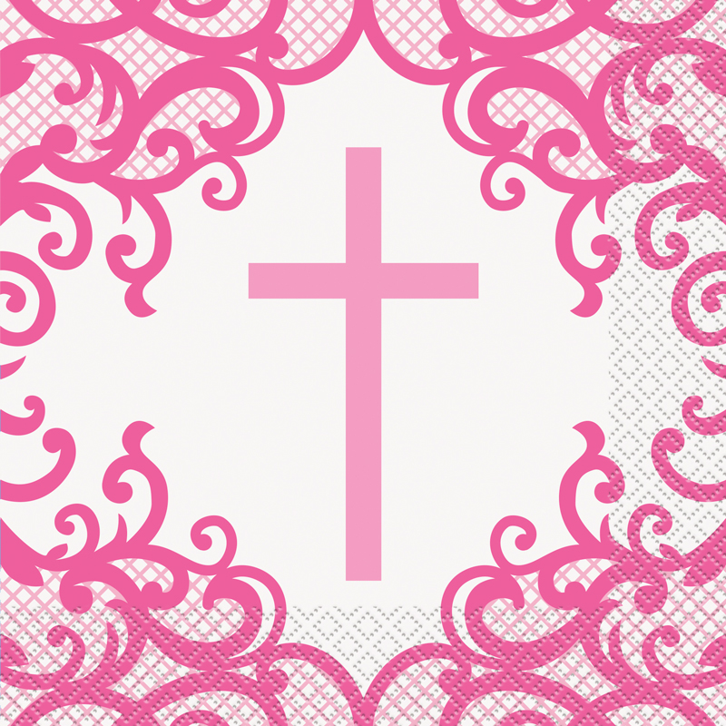 16PK 33cm FANCY PINK CROSS NAPKINS