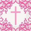 16PK 33cm FANCY PINK CROSS NAPKINS