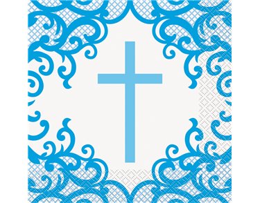 16PK 33cm FANCY BLUE CROSS NAPKINS