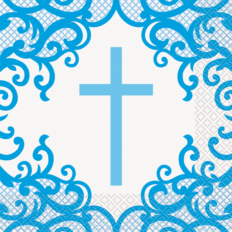 16PK 33cm FANCY BLUE CROSS NAPKINS