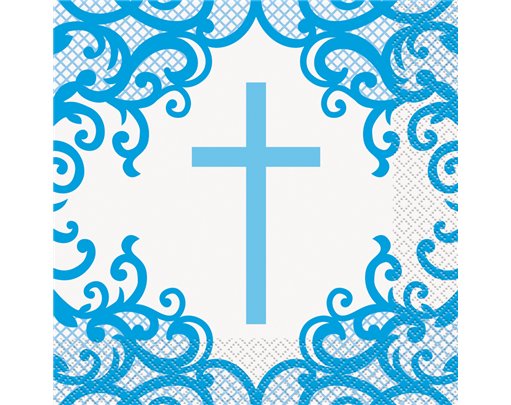 16PK 33cm FANCY BLUE CROSS NAPKINS