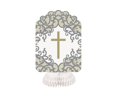 3PK 8in FANCY GOLD CROSS HONEYCOMB DECORATIONS