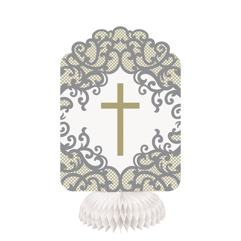 3PK 8in FANCY GOLD CROSS HONEYCOMB DECORATIONS