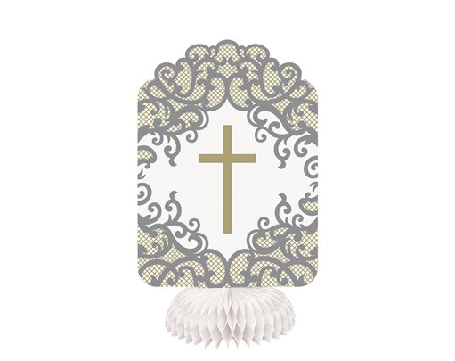 3PK 8in FANCY GOLD CROSS HONEYCOMB DECORATIONS